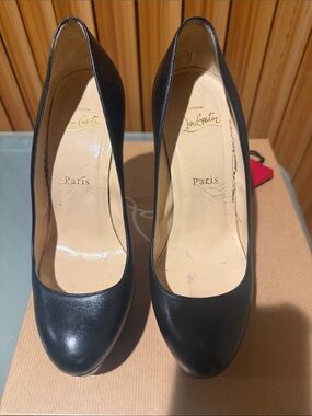 Christian Louboutin Black Leather Round-Toe Pumps